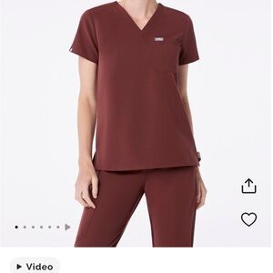 Figs Short Sleeve V-Neck Top - Brown